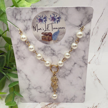 Pearl Gold Spiral Design Y-Style Doll Necklace • 18-22 Inch Fashion Vintage Doll Jewelry