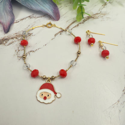 Red & Clear Acrylic Beads Santa Charm Gold Doll Necklace and Earrings Set • 18 Inch Fashion Doll Jewelry