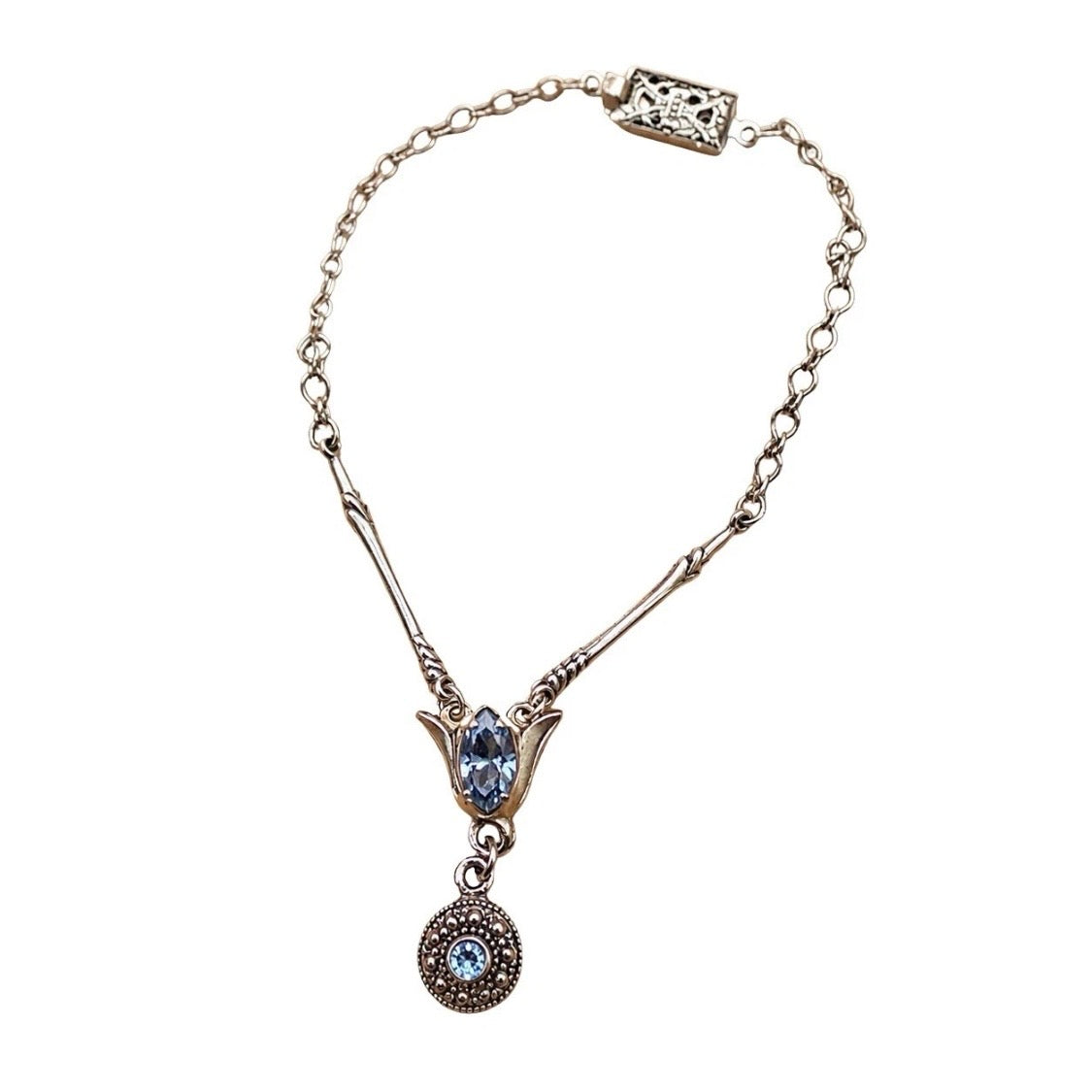Light Blue Rhinestone Y-Drop Silver Doll Necklace • 18 Inch Doll  Jewelry