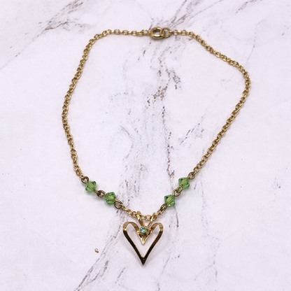 Gold Open Heart Pendant Green Glass Crystal Accent Doll Necklace • 18 Inch Doll Jewelry