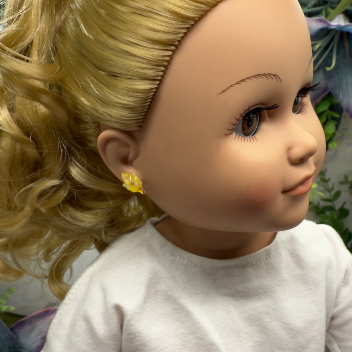 Yellow Fall Autumn Leaves Leaf Post Doll Earrings • 18 Inch Fashion Doll Jewelry