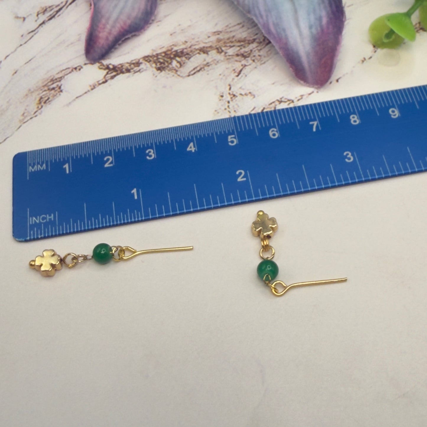 Green Beaded Gold Four- Leaf Clover Charms Doll Necklace & Earrings • 14 Inch Fashion Doll Jewelry
