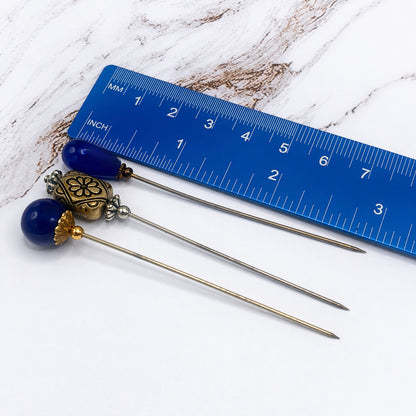 Blue Silver Set • Stick Pins / Hatpin / Sewing Quilting pins / Gifts for Her