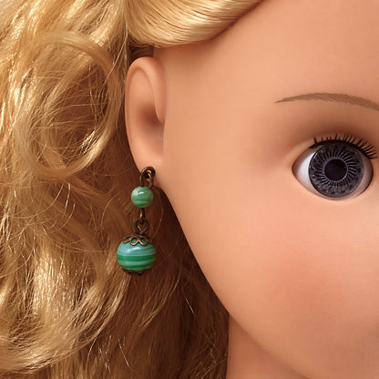 Green Swirl Design Glass Beaded Dangle Doll Earrings for 18 Inch Doll Jewelry