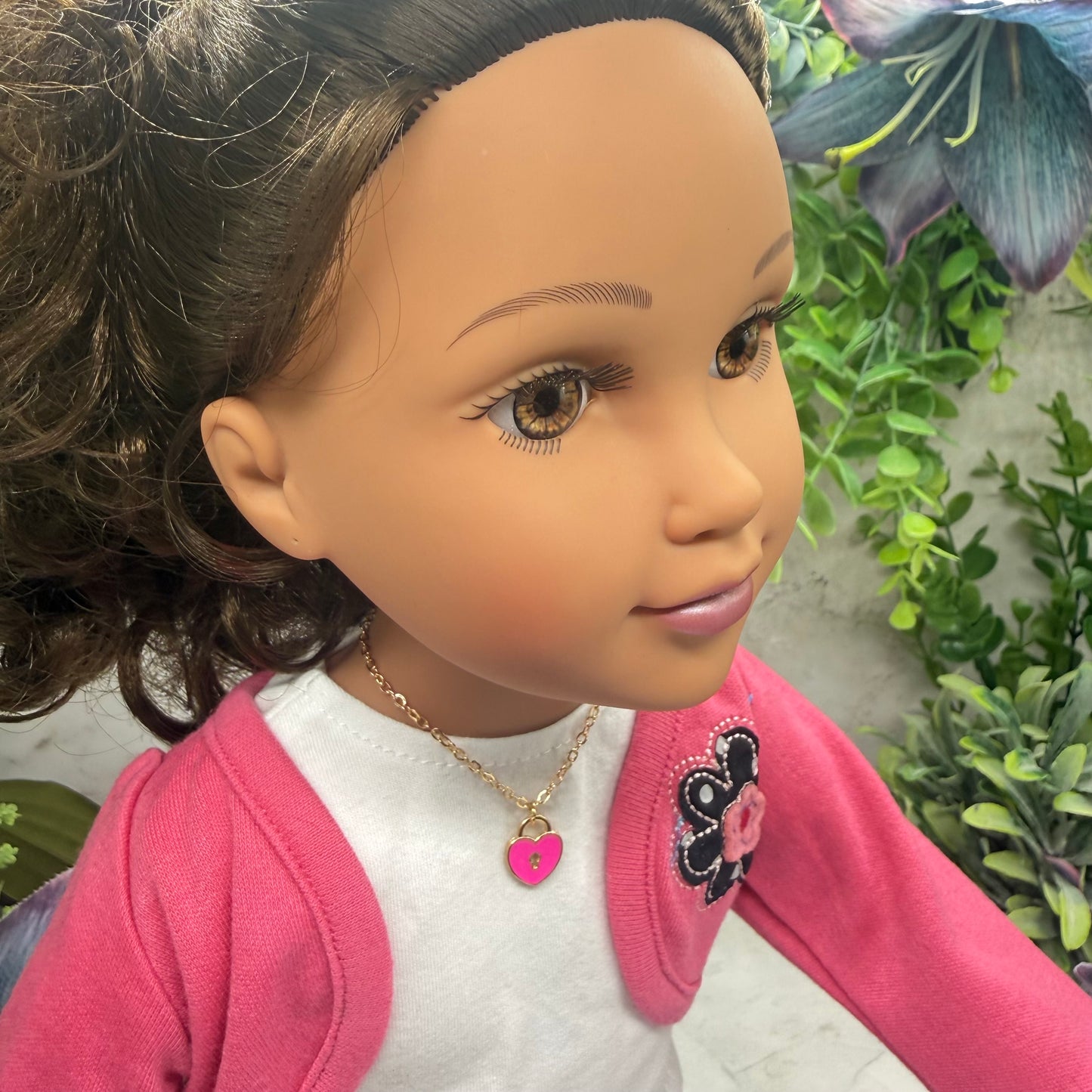 Pink Heart Lock Charm Doll Necklace • 18 Inch Fashion Doll Jewelry