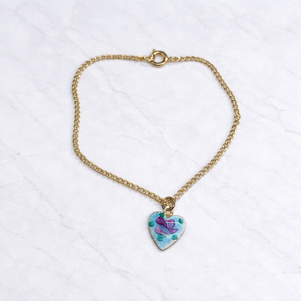 Blue Enamel Heart Rose Design Doll Necklace • 18 Inch Fashion Doll Jewelry