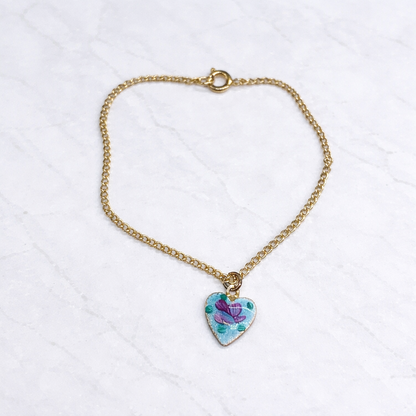 Blue Enamel Heart Rose Design Doll Necklace • 18 Inch Fashion Doll Jewelry