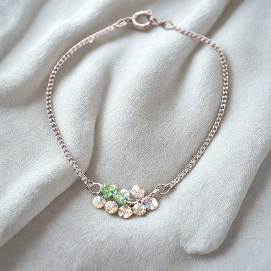 Clear Green Rhinestone Leaf Flower Pendant Gold Doll Necklace • 18” Doll Jewelry
