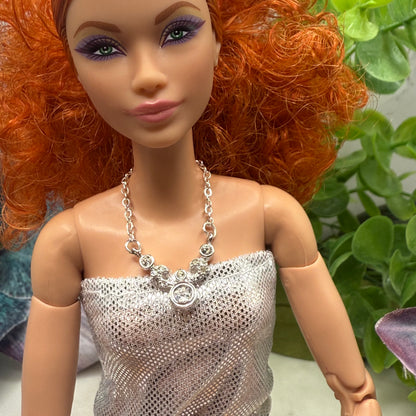 Silver Clear Rhinestone Doll Necklace • 10-12” 1:6 Fashion Doll Jewelry