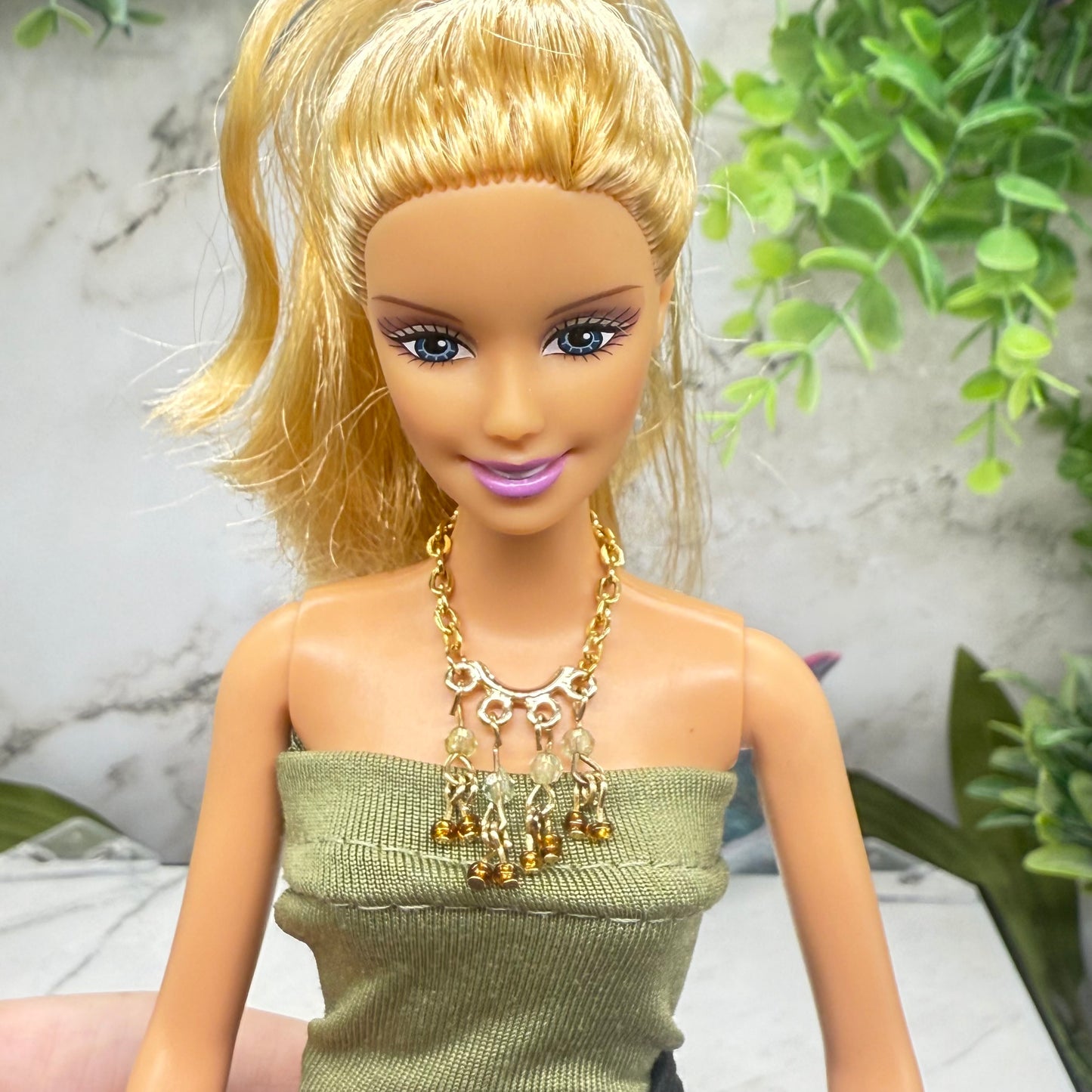 Light Gray & Brown  Beaded Multi Dangle Gold Doll Necklace
 • 10-12 Inch Fashion Doll Jewelry 1:6