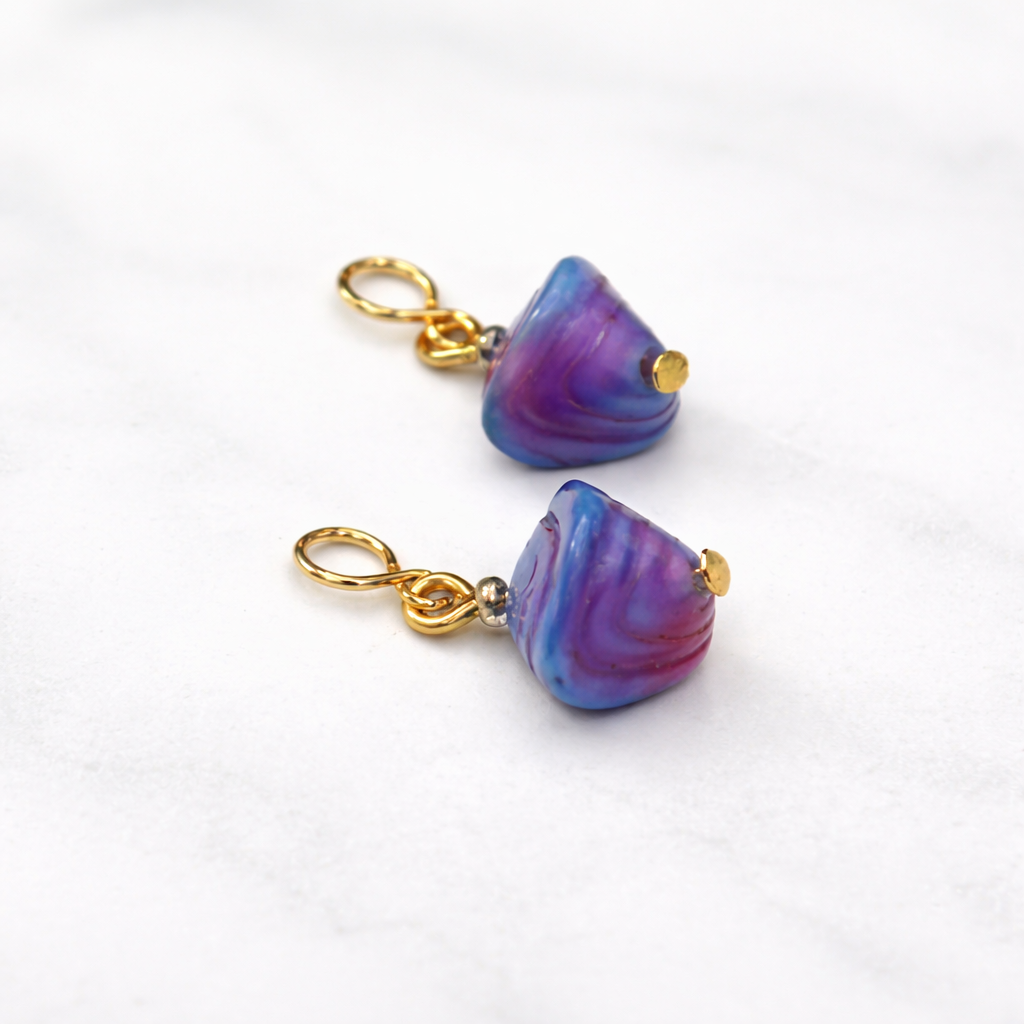 Purple Blue Swirl Glass Drop Gold Doll Earrings - DANGLE ONLY fits 2mm post for 18 Inch Fashion Dolls