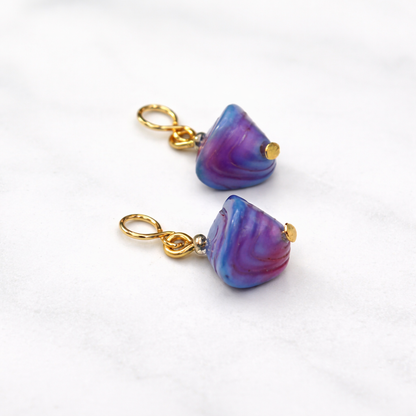 Purple Blue Swirl Glass Drop Gold Doll Earrings - DANGLE ONLY fits 2mm post for 18 Inch Fashion Dolls