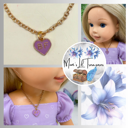 BF Purple Heart Charm Gold Chain Doll Necklace • 14 Inch Doll Jewelry