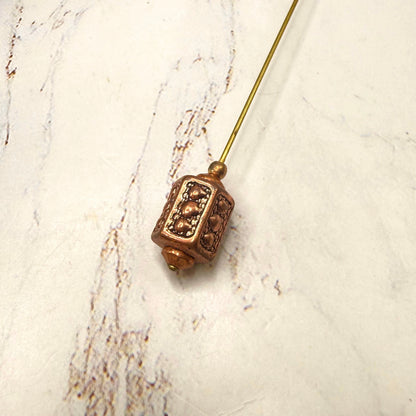 Copper Tone Geometric Filigree Lantern Shape Textured Design  Hatpin - 5.75 Inch