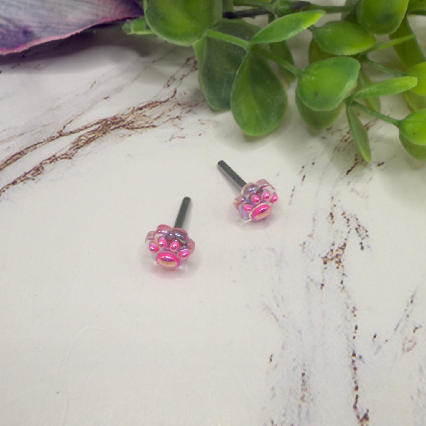 Bright Pink Paw Print Post Doll Earrings • 2mm Post fit 18 Inch Fashion Doll