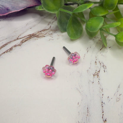Bright Pink Paw Print Post Doll Earrings • 2mm Post fit 18 Inch Fashion Doll
