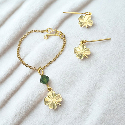 Clover Charm Green Crystal Pendant Gold Chain Doll Necklace • 16 Inch Fashion Doll Jewelry