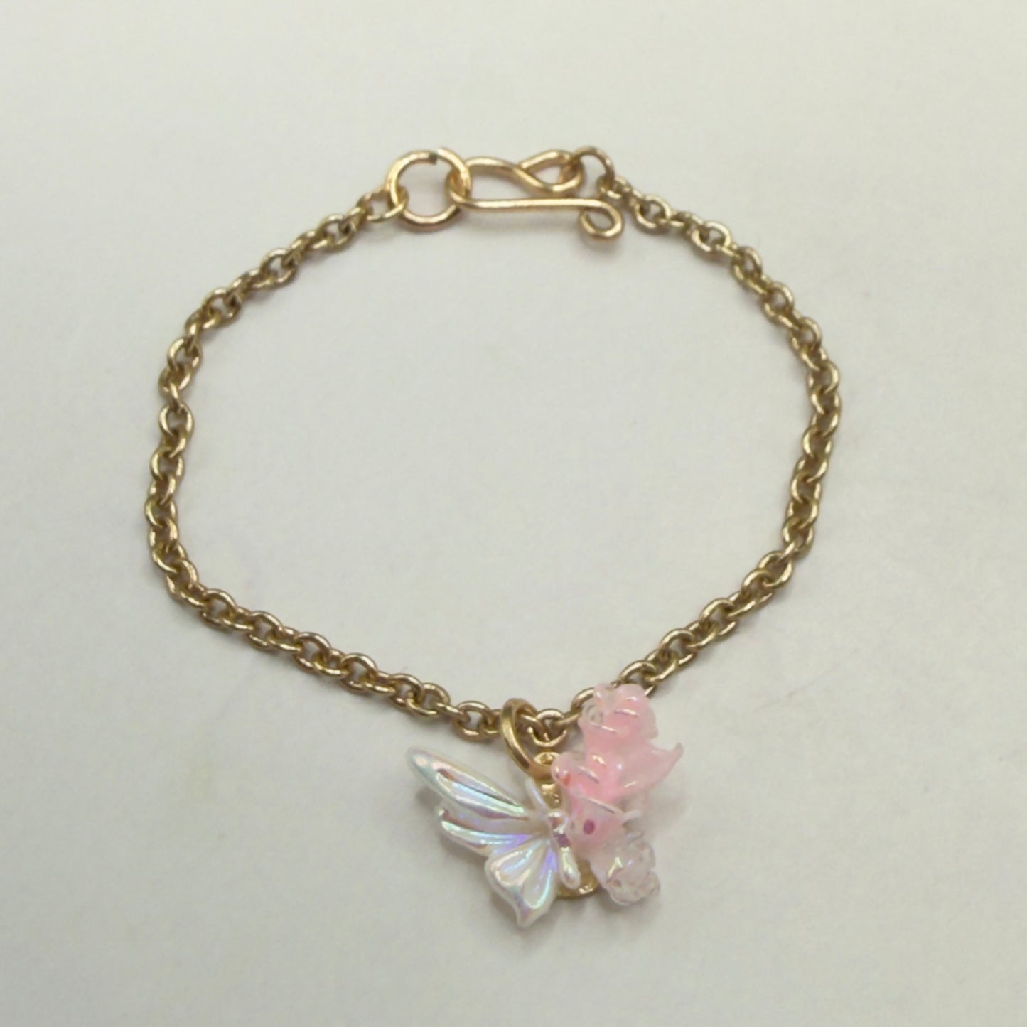 Pink & White Acrylic Butterfly Roses Charm Gold Chain Doll Necklace • 14 Inch Fashion Doll Jewelry