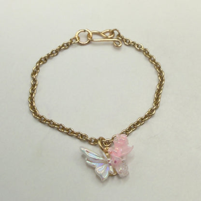 Pink & White Acrylic Butterfly Roses Charm Gold Chain Doll Necklace • 14 Inch Fashion Doll Jewelry