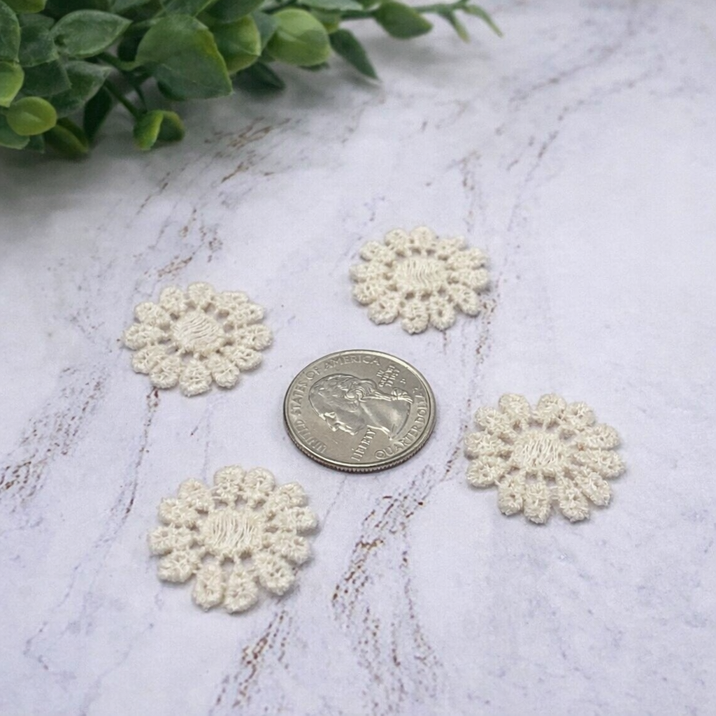 Beige Off White Crochet Fabric Doilies • Set Of Four • Dollhouse Decor Miniatures