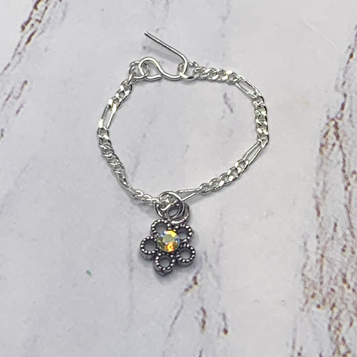 AB Rhinestone Flower Pendant Silver Chain Doll Necklace • 16 Inch Doll Jewelry