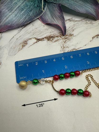 Green & Pinkish Red Pearly Bead Gold Chain Christmas Doll Necklace • 18 Inch Fashion Doll Jewelry