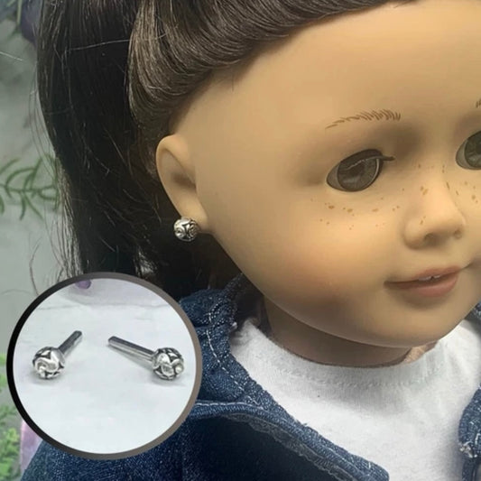 Silver Flower Rose Post Doll Earrings • 2mm Post • fits 18” American Girl Doll
