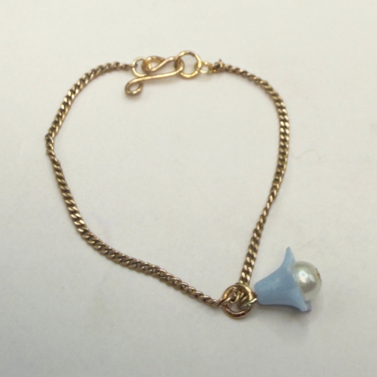 Blue Bell Flower Pearl Center Charm Gold Chain Doll Necklace • 14 Inch Fashion Doll Jewelry
