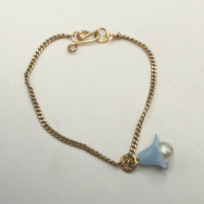 Blue Bell Flower Pearl Center Charm Gold Chain Doll Necklace • 14 Inch Fashion Doll Jewelry