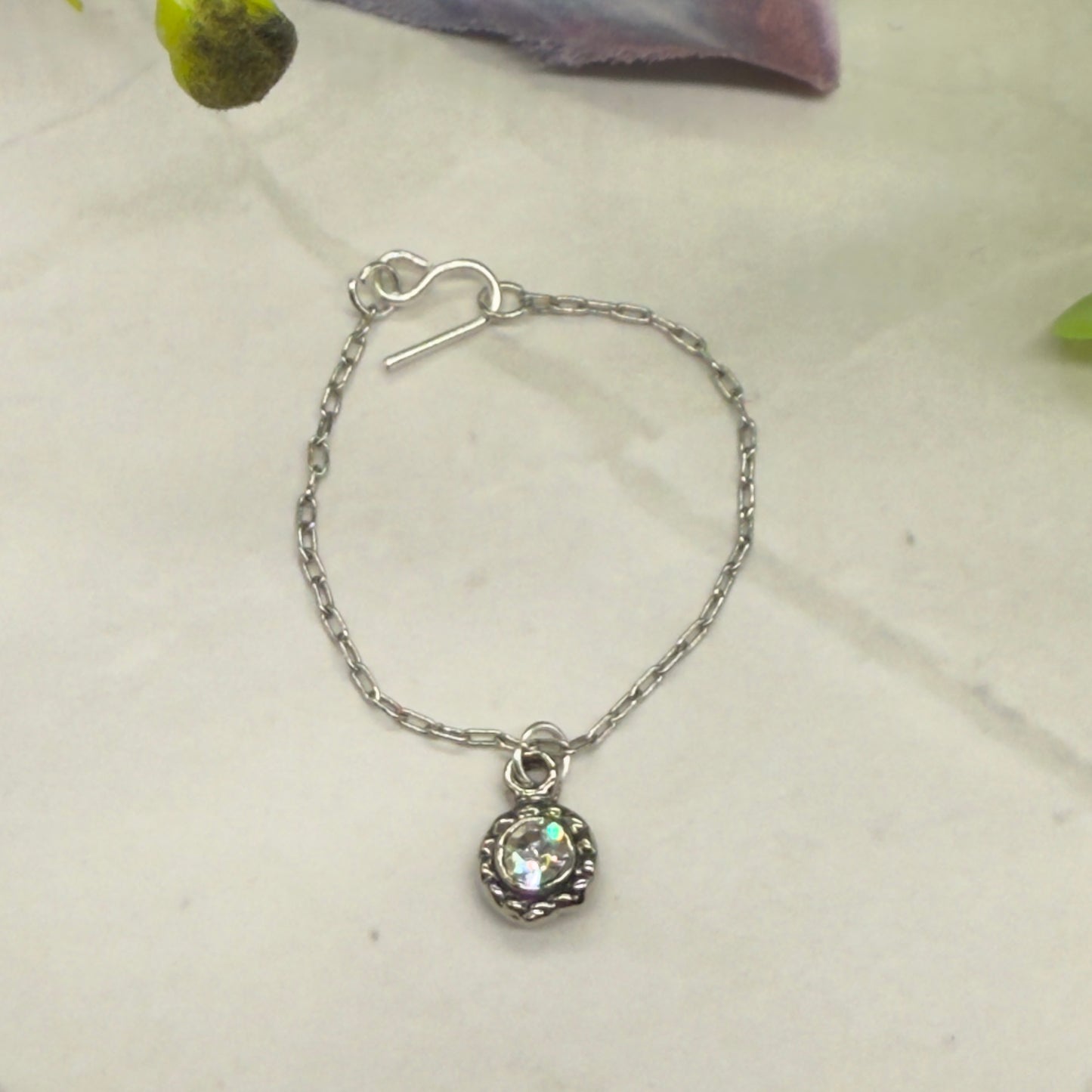 Round Clear Rhinestone Pendant Silver Chain Doll Necklace