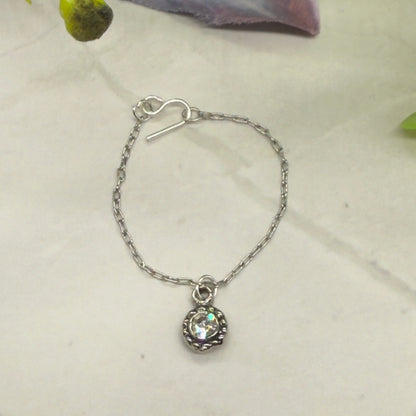 Round Clear Rhinestone Pendant Silver Chain Doll Necklace