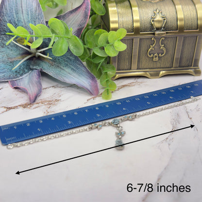 Light Blue & Silver 3D Rose Enamel & Rhinestone Accents Y-Design Doll Necklace • 18 Inch Fashion Doll Jewelry
