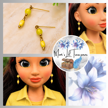 Yellow Glass Dangle Doll Earrings • 18 Inch Fashion Doll Jewelry