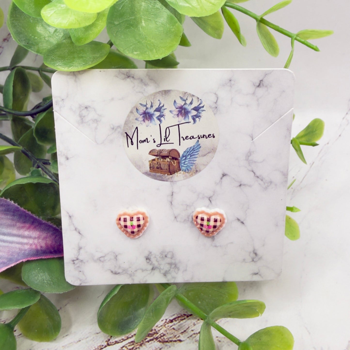 Beige Pink Lattice Design Heart Post Doll Earrings • 18 Inch Fashion Doll Jewelry