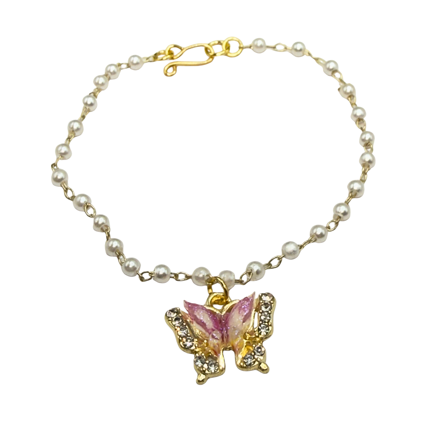 Purple White Butterfly Gold Charm Pearl Beaded Doll Necklace • 18 Inch Fashion Doll Jewelry