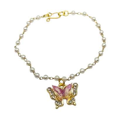 Purple White Butterfly Gold Charm Pearl Beaded Doll Necklace • 18 Inch Fashion Doll Jewelry