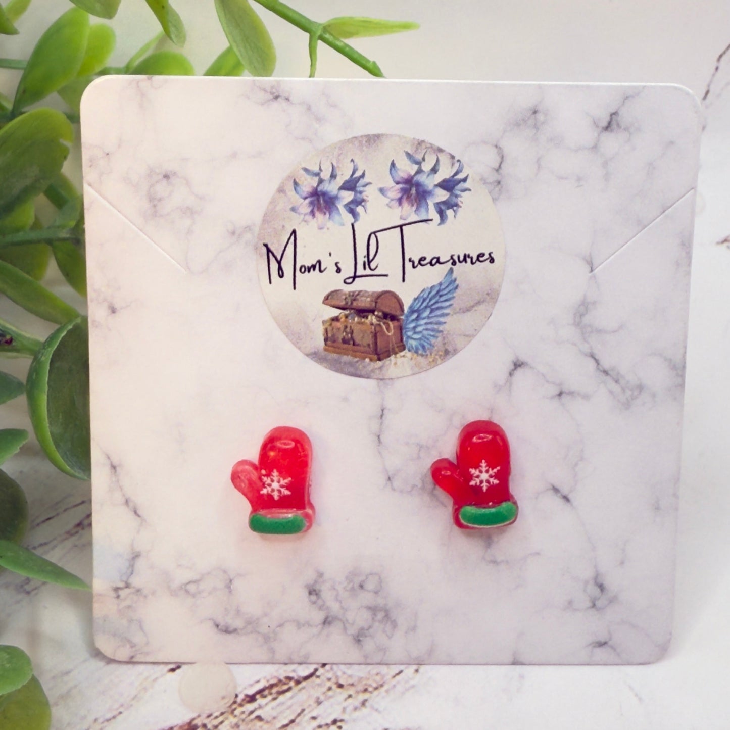 Red Christmas Mitten Silicone / Plastic Post Doll Earrings • 18 Inch Fashion Doll Jewelry