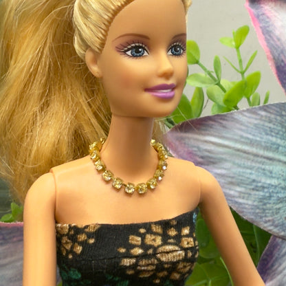 Clear Rhinestone Gold Tone Doll  Necklace • 10-12” 1:6 Fashion Doll Jewelry