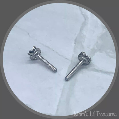 Silver Flower Rose Post Doll Earrings • 2mm Post • fits 18” American Girl Doll