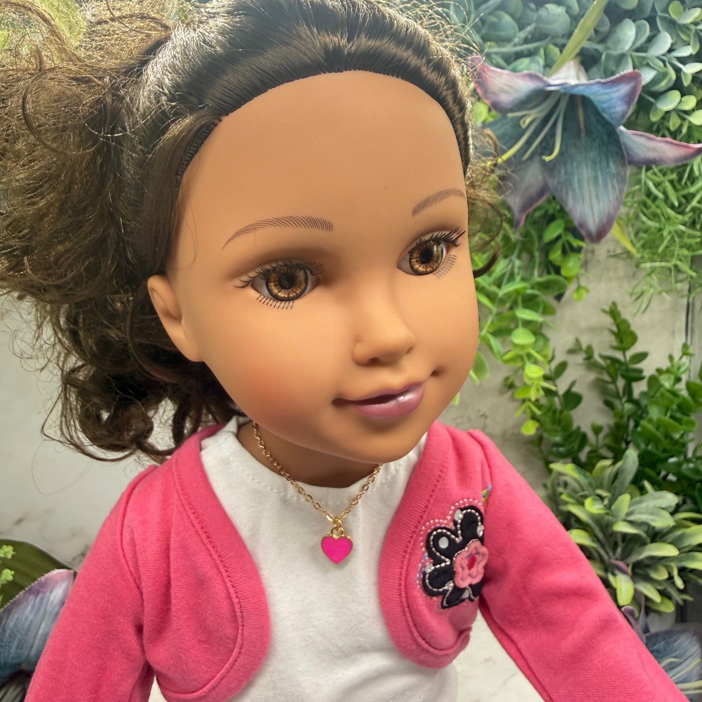 Pink Heart Charm Gold Chain Doll Necklace • 18 Inch Fashion Doll Jewelry