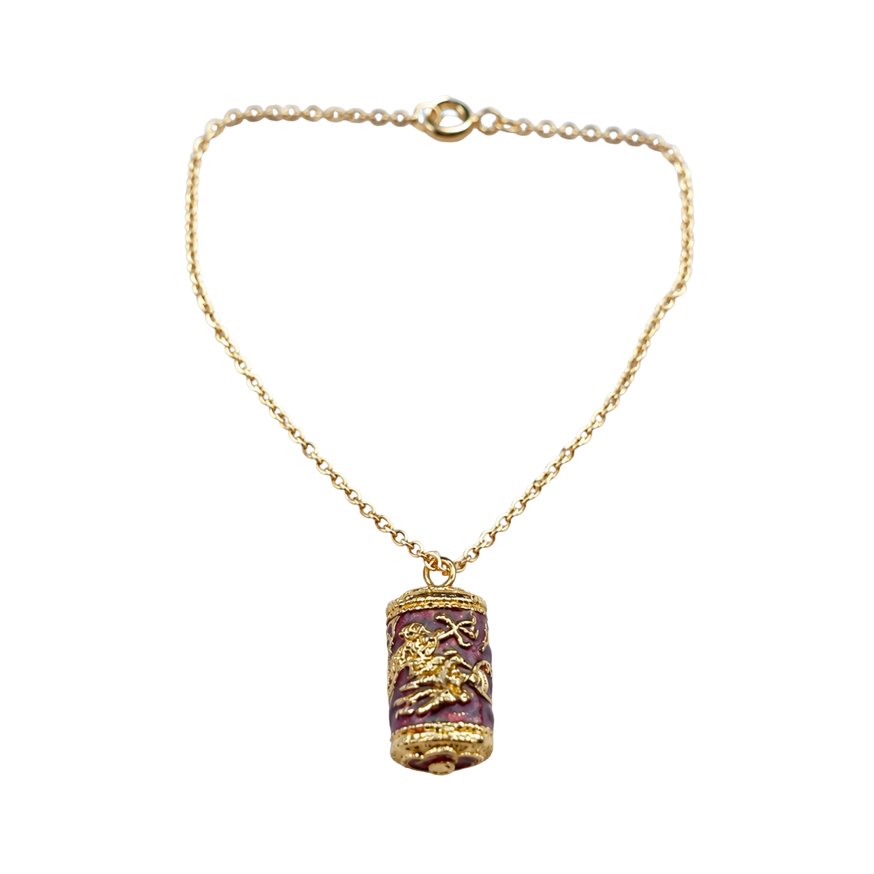 Cloisonne Burgundy Gold Design Pendant Doll Necklace • 18” Fashion Doll Jewelry