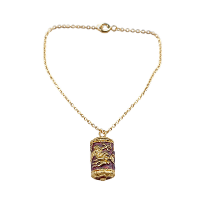 Cloisonne Burgundy Gold Design Pendant Doll Necklace • 18” Fashion Doll Jewelry