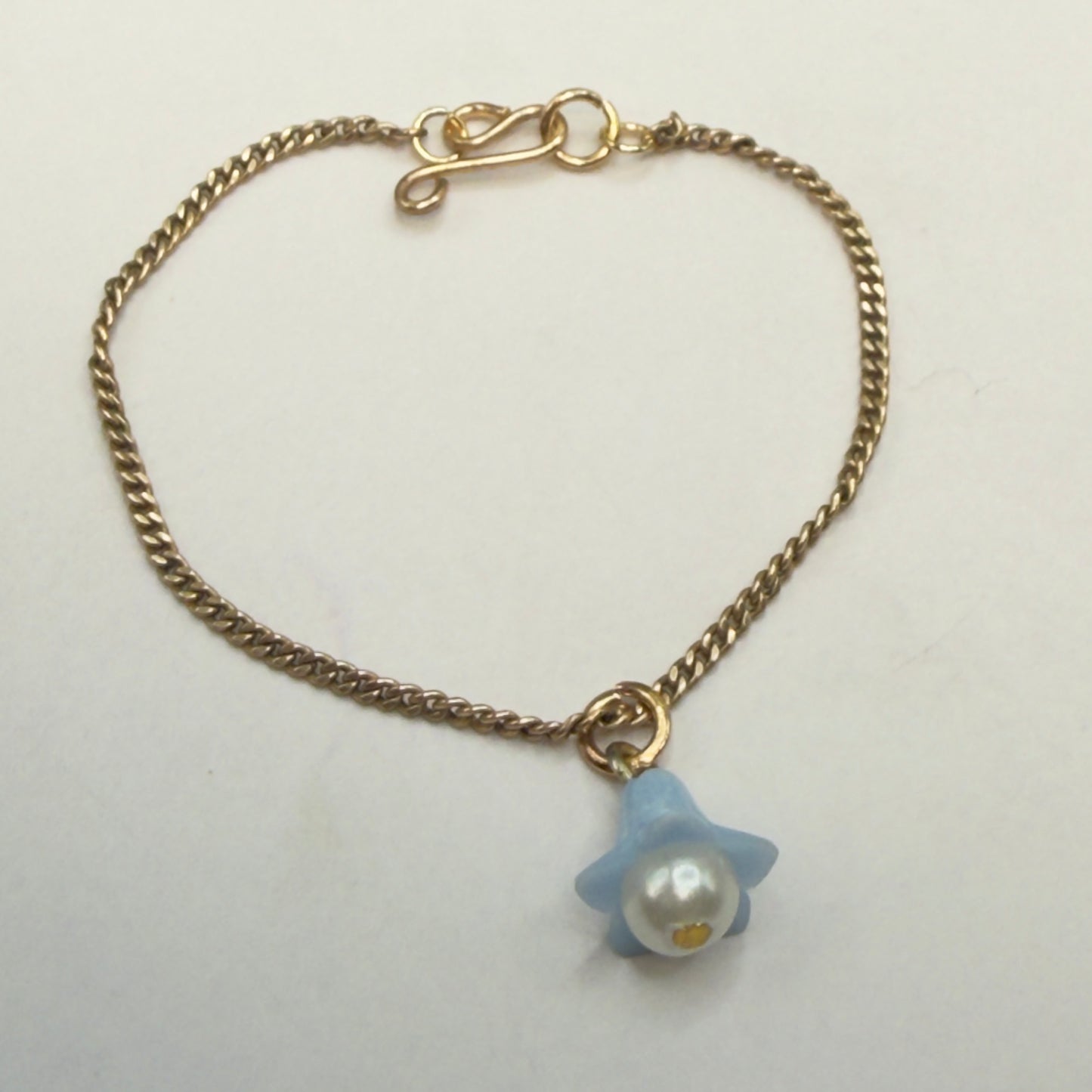 Blue Bell Flower Pearl Center Charm Gold Chain Doll Necklace • 14 Inch Fashion Doll Jewelry