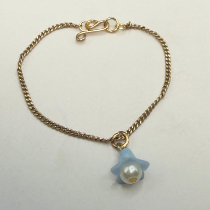Blue Bell Flower Pearl Center Charm Gold Chain Doll Necklace • 14 Inch Fashion Doll Jewelry