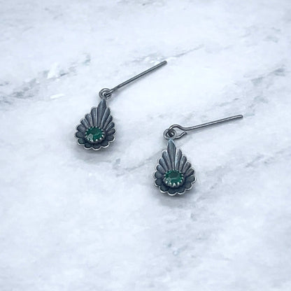Green Rhinestone Silver Teardrop Doll Earrings for 18-22” Vintage Doll  Jewelry