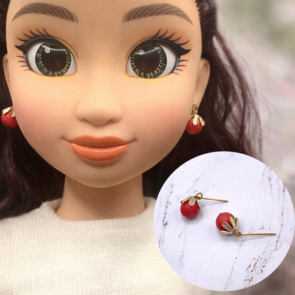 Red Drop Flower Petal Design Dangle Doll Earrings for 18 Inch Fashion Doll Jewelry