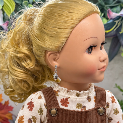 Silver Acorn Autumn Dangle Rhinestone Post Doll Earrings | for 18 Inch Fashion Dolls