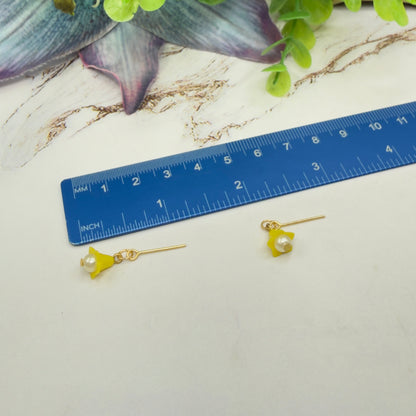 Light Yellow Bell Flower Dangle Pearl Beaded Doll Necklace & Earring • 14 Inch Fashion Doll Jewelry