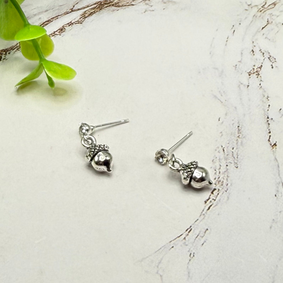 Silver Acorn Autumn Dangle Rhinestone Post Doll Earrings | for 18 Inch Fashion Dolls