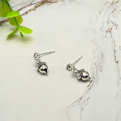 Silver Acorn Autumn Dangle Rhinestone Post Doll Earrings | for 18 Inch Fashion Dolls